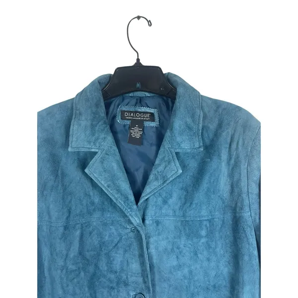 Vintage Dialogue Teal Blue Suede Leather Jacket Women’s M 90s Y2K Washable READ - Image 3