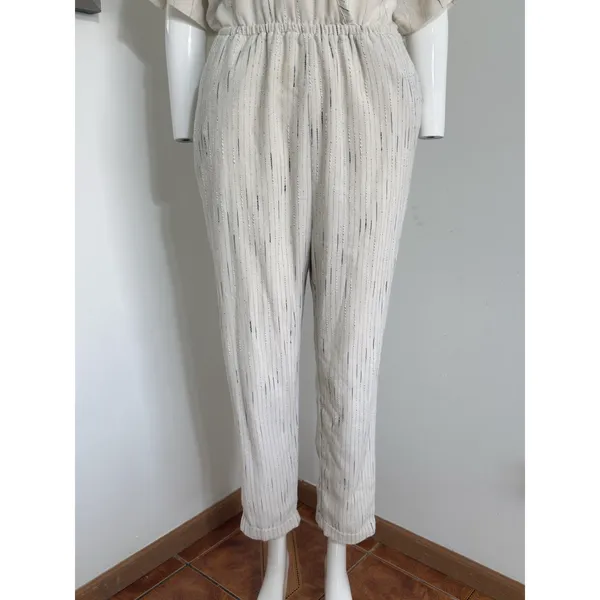 Anthropologie Feather Bone Soleil Ivory Stripe Textured Jumpsuit Women’s Size S - Image 3