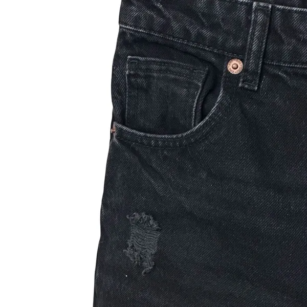 ZARA‎ Black Rigid Denim High Rise Ripped Distressed Wide Leg Full Length Jeans 4 - Image 7