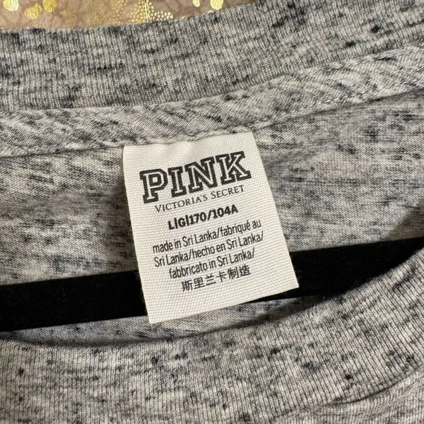 PINK Victorias Secret Heather Gray Cropped Tropical Logo Long Sleeve‎ Top Large - Image 3