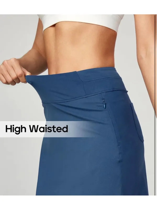 NEW Blue Heathyoga Knee Length Skorts Golf Skirt Pockets Zipper S 20” - Image 6
