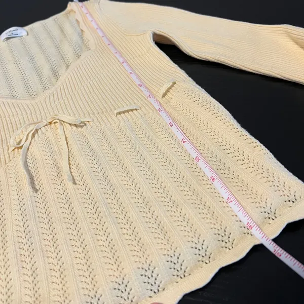 Wilfred Aritzia Yellow Soloist Pointelle Knit Babydoll Sweetheart Sweater M - Image 13