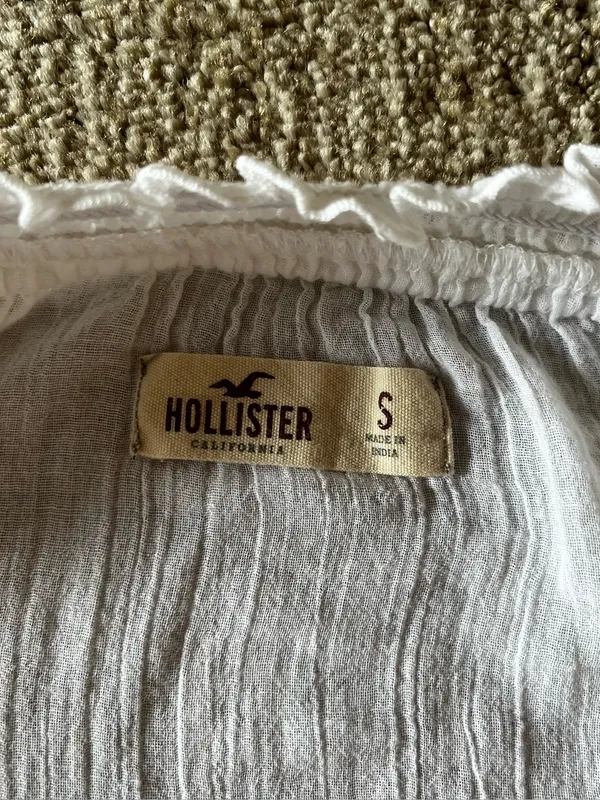 Y2K Hollister Women’s White Cotton Gauze Crochet-Trim Peasant Top dress - Image 5