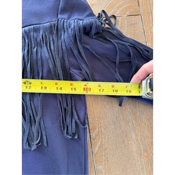 Tuckernuck Dress Women Navy‎ Blue Cowgirl Suede Fringe Long Sleeve Size XSmall - Image 8