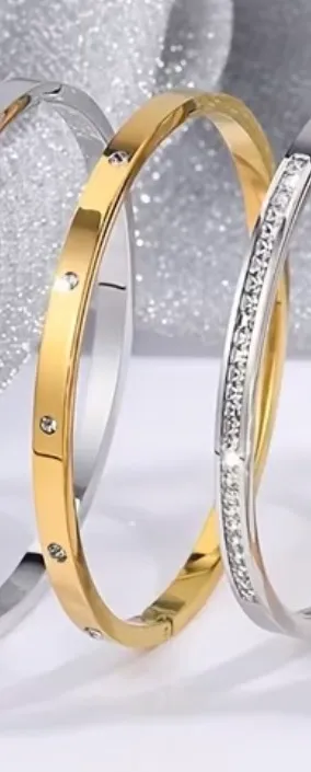 Gold stainless steel bangle with rhinestones - Image 4