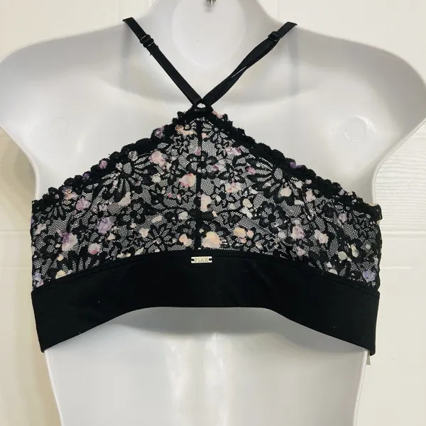 PINK Victoria's Secret Bralette Women Small Black Purple‎ Lace Floral Racerback - Image 5