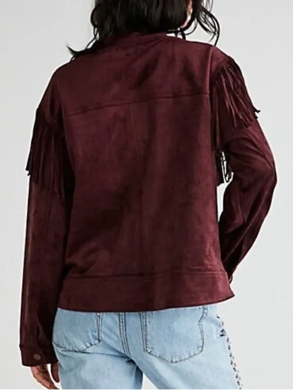 Free People Western Fringe Faux Suede Cosmic Karma Jacket In Wine Size Large - Image 5
