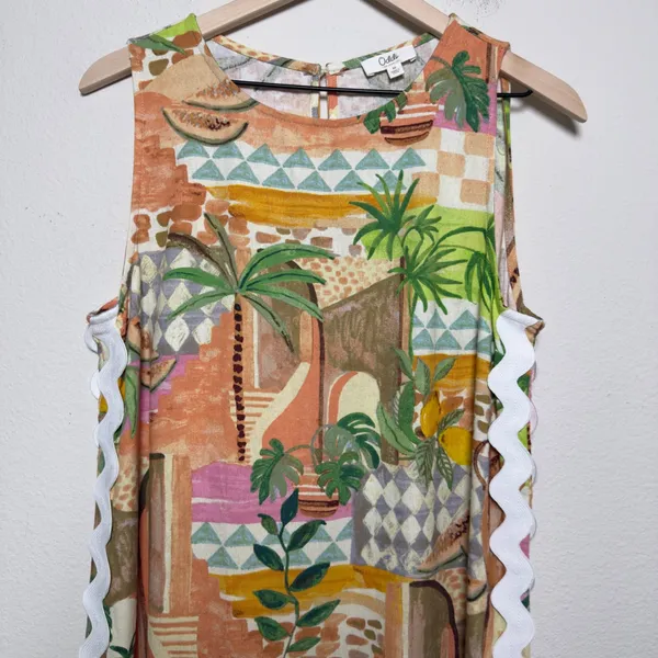 Oddi Women Linen‎ Resort Midi Dress Medium Multicolor Tropical Fruit Novelty - Image 11