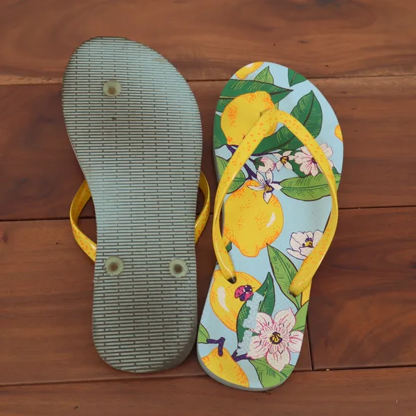 Vera Bradley Lemon Floral Ladybug Flip Flops Yellow Blue Women Size 8 - Image 4