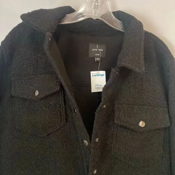 Love Tree Black Snap Closure Collared Shacket Semi Crop Size Large #400 - Image 3