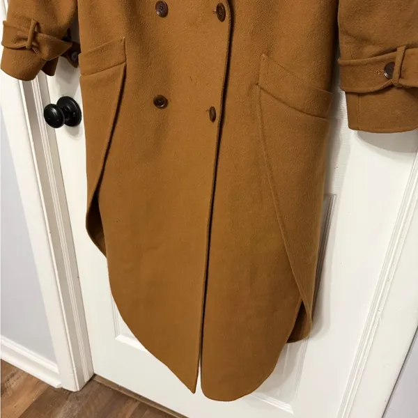 LATTELIER side slit double breasted wool coat in camel brown tan size‎ small - Image 4