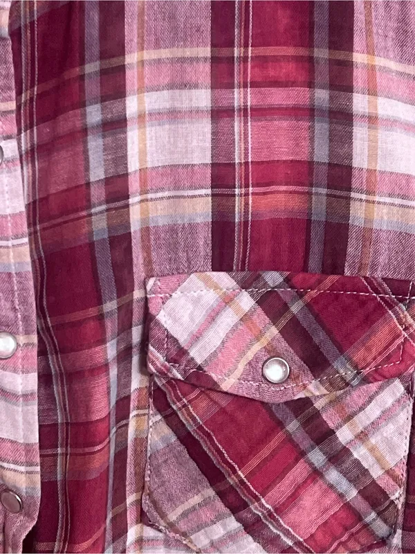 Love Stitch Play The Field Burgundy Plaid Button UP Shirt Size M - Image 11