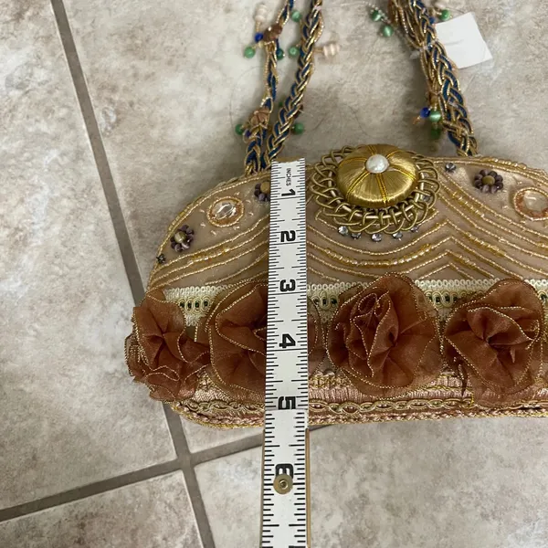 CEM NWT Beaded Evening Bag Purse Taupe Gold‎ Floral Embellished Clutch UNIQUE - Image 10