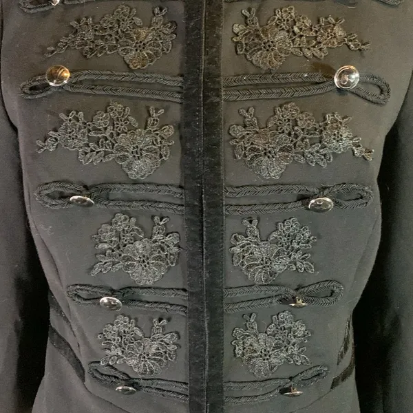 White House | Black Market Black Velvet-Trim Military Style Jacket Size 4 - Image 2