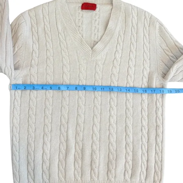 Isaia Napoli Cream 100% Cashmere Cable Knit V-Neck Sweater Made in Italy Size M - Image 5