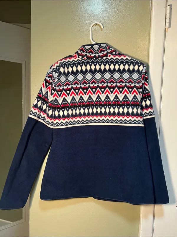 Talbots Women's Size Medium Fair Isle‎ Polar Fleece Jacket Navy Blue Full Zip - Image 7