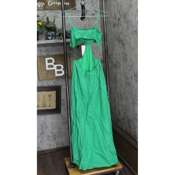 Nia Womens Spaghetti Strap Chamomile Dress Kelly Green M - Image 2