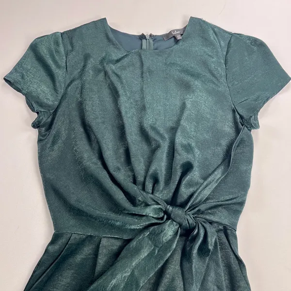 Lulus Let Me Entertain You Dark Green Satin Wide Leg Jumpsuit Tie Front Size XS - Image 9