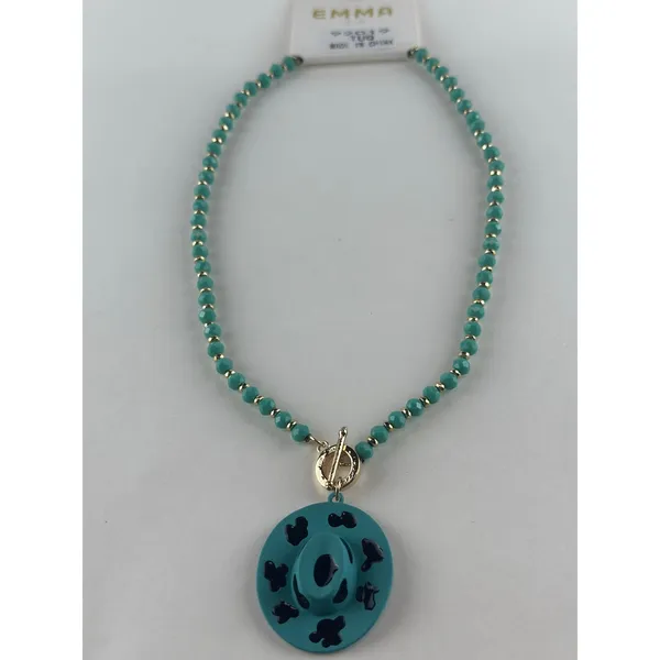 EMMA Western Blue Cow Print Cowboy Hat Pendant Necklace - Image 4