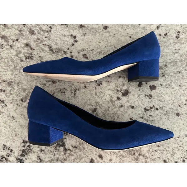 Via Spiga Guervie Blue Suede Pointed Toe Block Heel Pump shoes 7.5 7 1/2 - Image 2