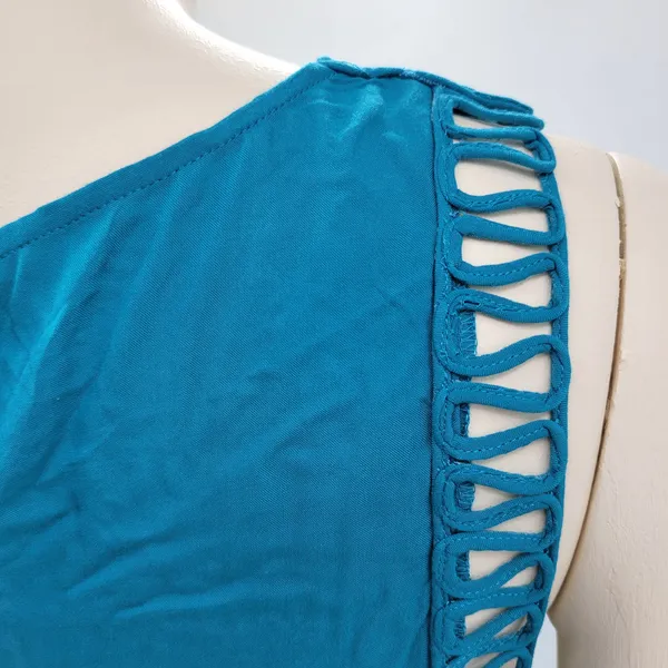 Anthropologie x Mermaid Macrame Maxi Dress M Blue Rayon Flowy Coastal Vacation - Image 6