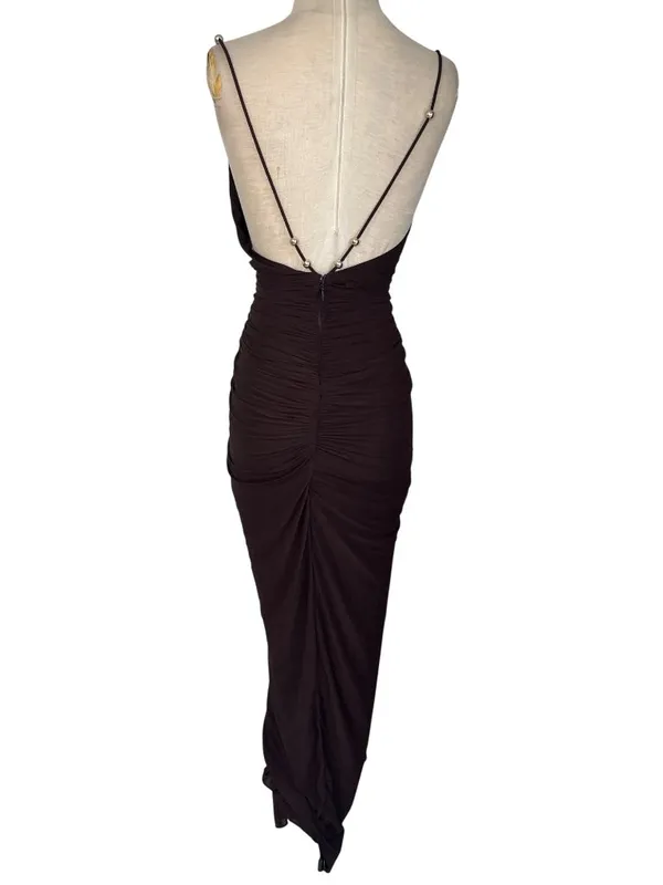 Ronny Kobo Anya V-Neck Column Jersey Maxi Dress in Chocolate Brown XSmall Womens - Image 7