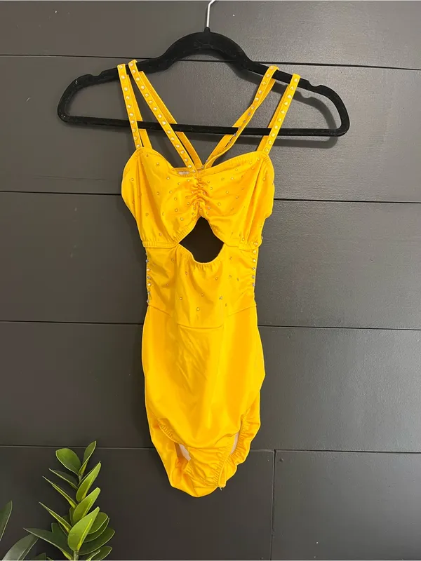 KELLE Sunshine 2 Piece Stoned Dance Costume Bright Yellow Adult Sz S EUC - Image 2