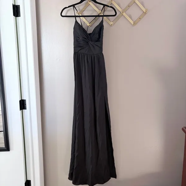 NWT Azazie Raya Black Stretch Satin Maxi Dress | 4 - Image 3
