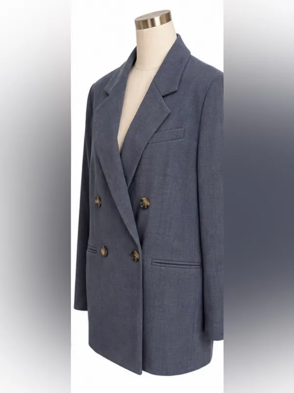 Maeve Anthropologie Double Breasted Oversized Blazer Size 0 Blue Gray - Image 2