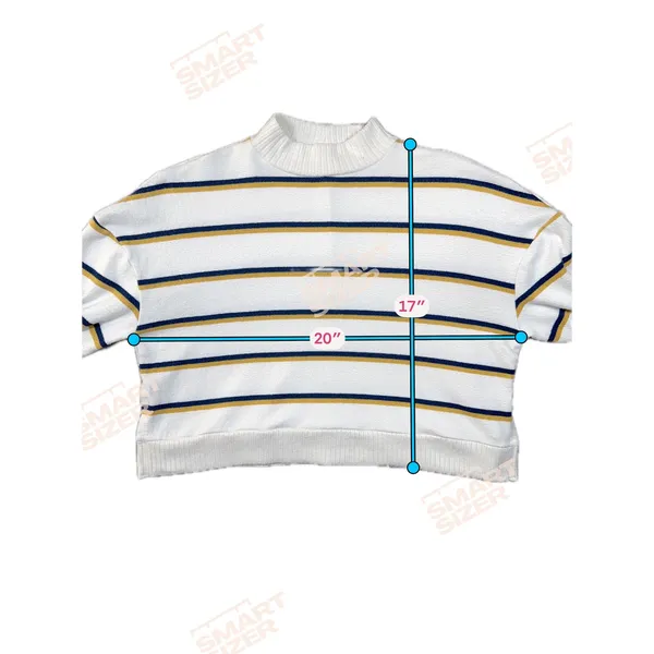 SO Women White Striped Mock Neck Cropped Knit Sweater Navy Mustard XS - Image 9