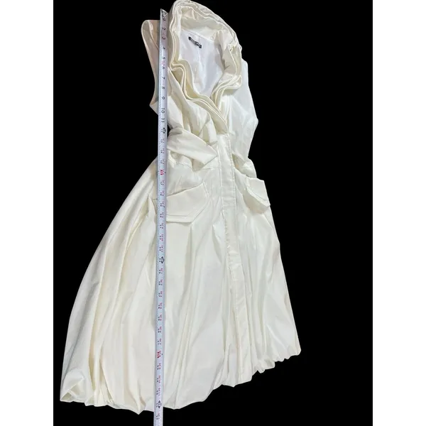 Samuel Dong Bubble Hem Dress M Ivory Ruffle Draped Collar Belted Cocktail - Image 7