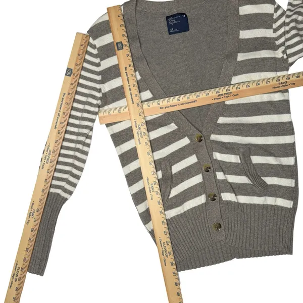 American Eagle AOE Fall 2010 Y2K Striped Cardigan L Wool Grey Preppy Millennial - Image 9