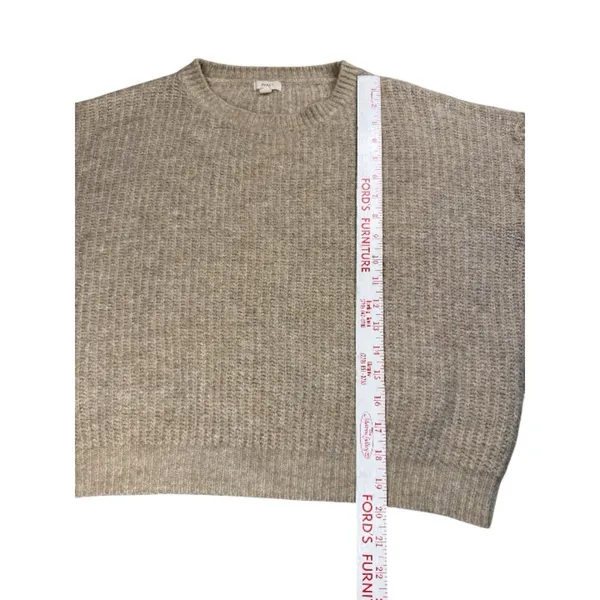 DEBUT Oatmeal Beige Knit Sweater Puffy Crocodile Stitch Sleeves Medium Cropped‎ - Image 6