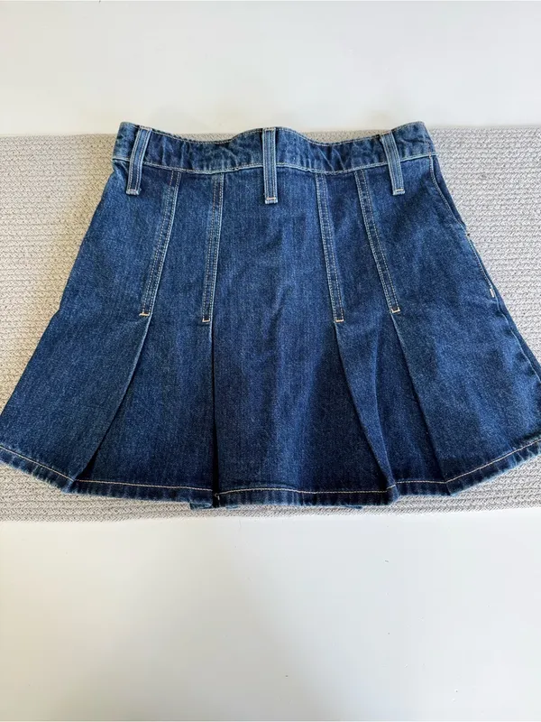 Zara Dark Rinse Blue Denim Pleated Mini Skirt Size XS - Image 3
