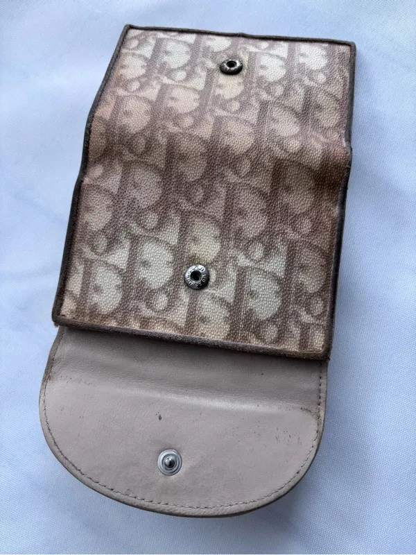 Vintage Christian Dior Oblique Trotter Bow Wallet Trifold Canvas Leather Beige - Image 13