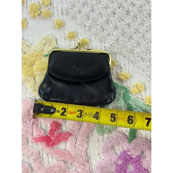 Vintage Buxton Leather Coin Purse &‎ Tooled Floral Kiss Lock Pouch Set Black - Image 10