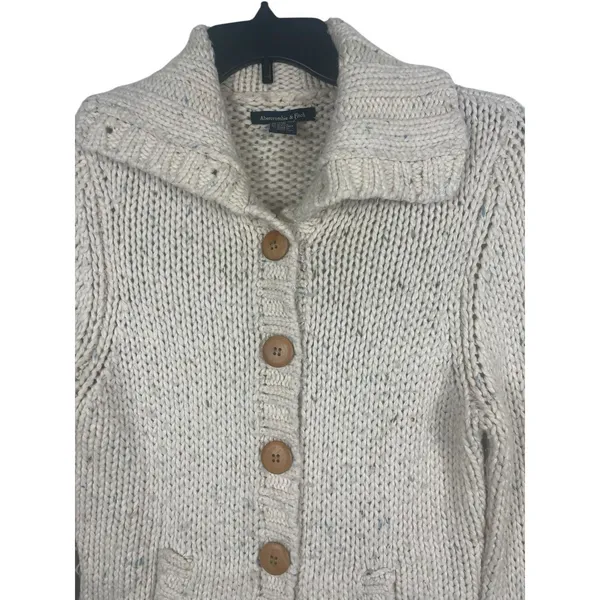 Abercrombie & Fitch Lambswool Chunky Knit Cardigan Sweater Cream VTG Y2K READ - Image 2