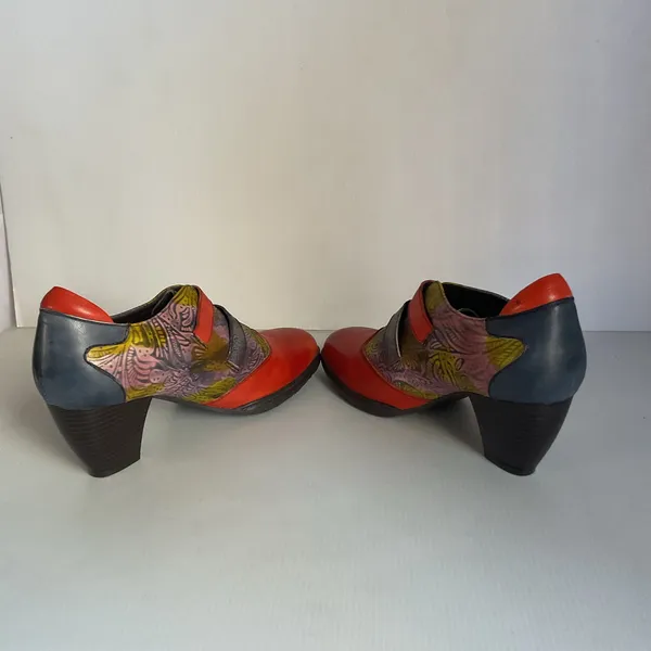 Mary Jane Leather Multicolor Heels Double Buckle Chunky Block Heel Size 9.5 - Image 7