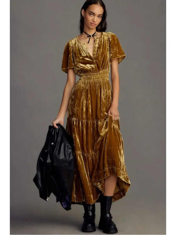 Anthropologie The Somerset Maxi Dress: Velvet Edition Bamboo Brown Size Medium - Image 2