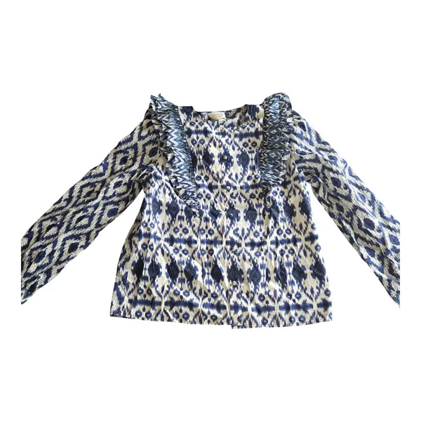 Sezane Boby Ruffle Blouse in Ikat Blue Size: 36 NEW - Image 2