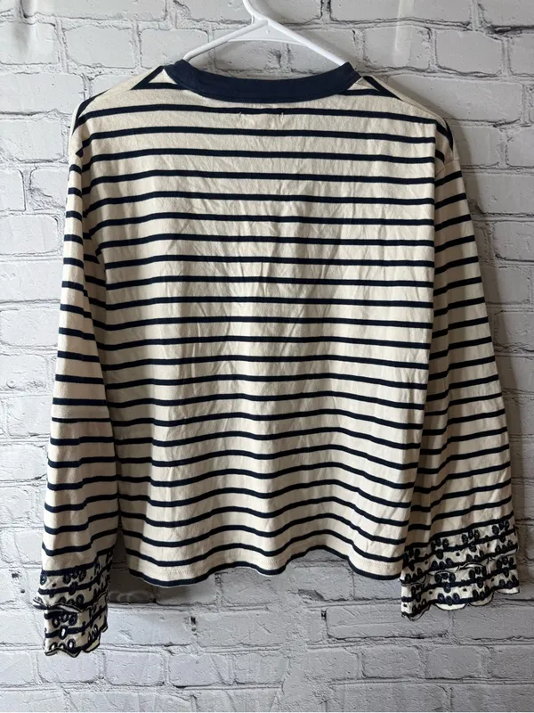 Madewell Navy and Cream Striped Long-Sleeve Tee with Embroidered Cuffs - Image 5