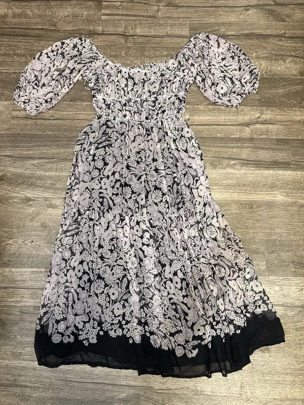 by Anthropologie Small Floral Smocked Puff Sleeve Midi Dress Boho Black - Image 2