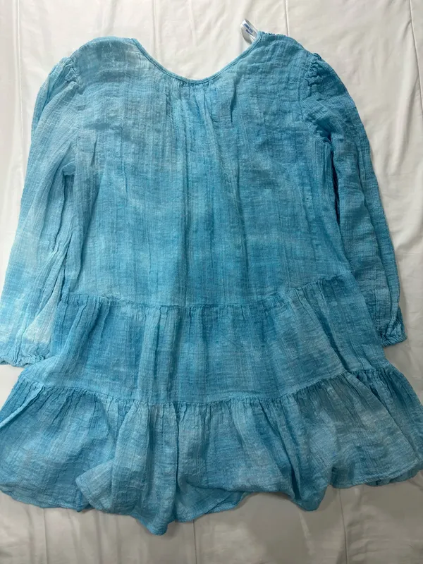 Blue Island Turquoise Boho Tiered Mini Dress Crochet Lace babydoll Cover Up Chic - Image 7