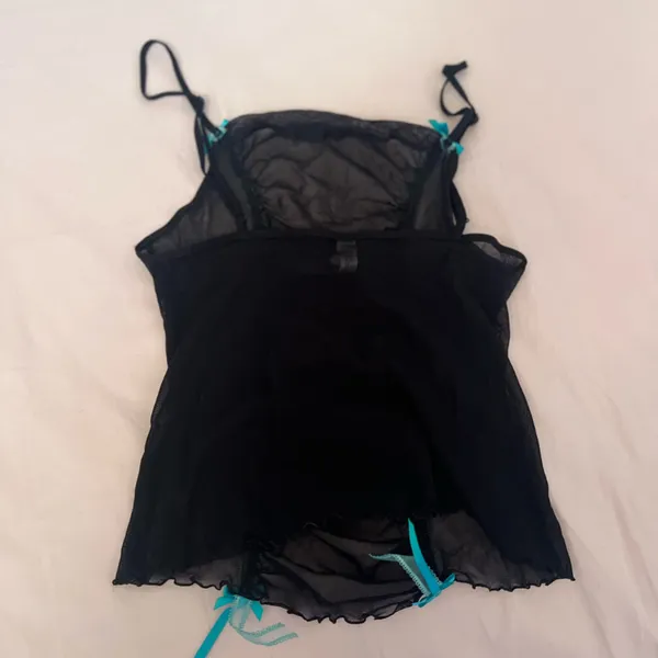 Victoria's Secret Black and Blue Bow Sheer Camisole - Image 5