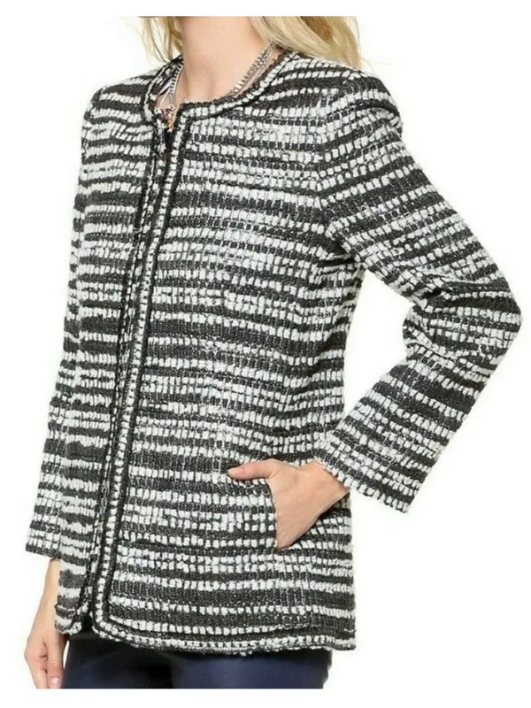 Alice + Olivia Luci Black Gray White Silver Metallic Tweed Jacket Blazer Large - Image 2