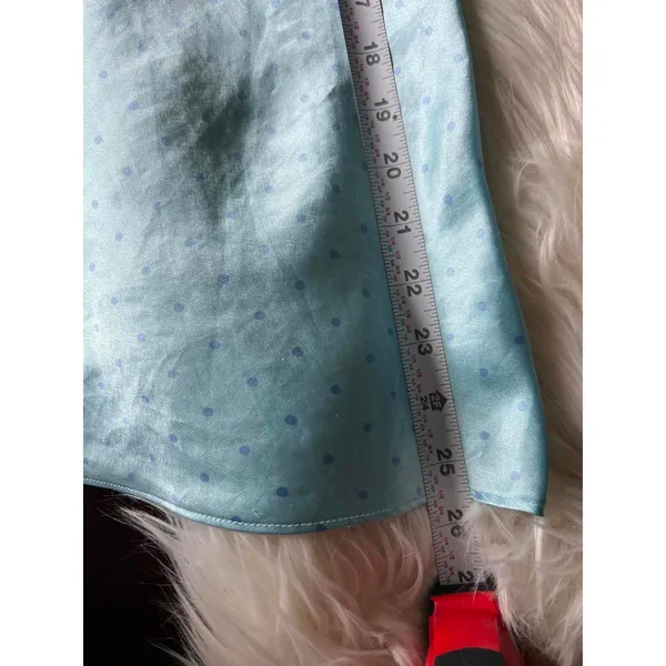 Adonna Light Turquoise Blue Polka Dot Satin Slip Dress with Lace Trim - Image 9
