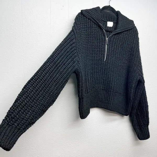 H&M 1/4 Zip Super Chunky Knit Ribbed Sweater Womens M/L Preppy Dark Academia - Image 4