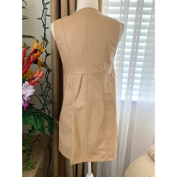 Zara FAUX LEATHER MINI PINAFORE DRESS in Beige - Image 9