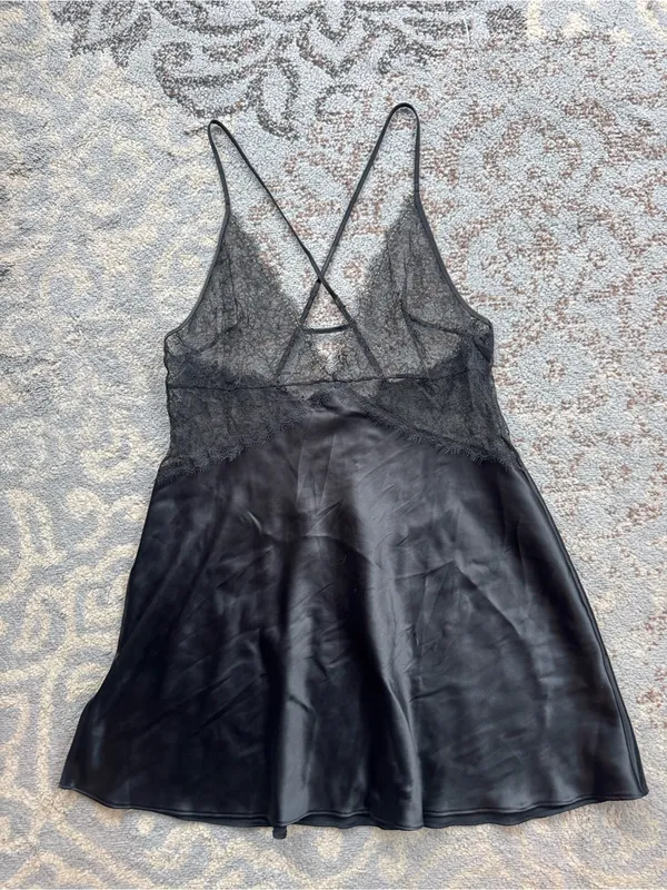 Victoria’s Secret Very Sexy Lace Satin Babydoll Slip Dress Chemise Black Large - Image 2