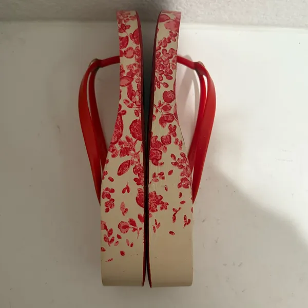 TORY BURCH Thandie Wedge Flip Flops Red Pepper / Issey Fade Floral Sandals 10 - Image 9